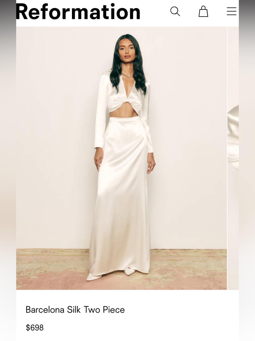 Nwt Reformation Cream Silk 2 Piece
